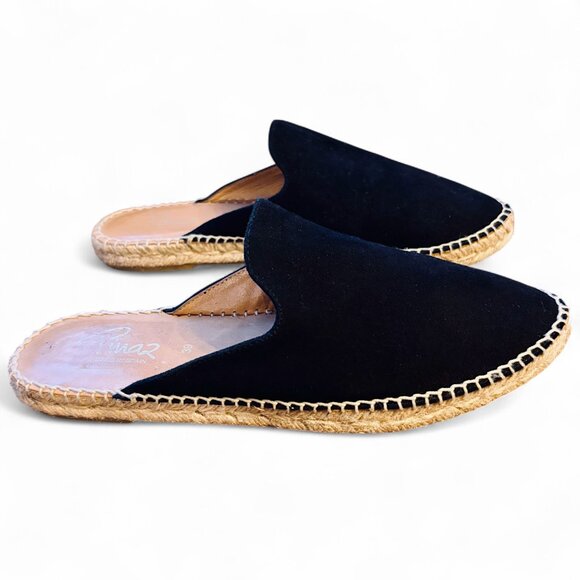 Pinaz Black Suede Pointed-Toe Espadrille Mule Sz 39 - Picture 1 of 9